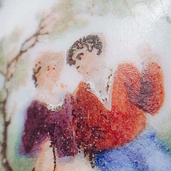 VTG Hand-Painted Porcelain Brooch Courting Silver Tone 1940s Rococo Revival - Picture 9 of 11